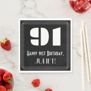 91st Birthday: Art Deco Inspired Look "91" + Name Napkin