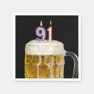 91st Birthday Beer on black Napkin