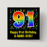 91st Birthday: Colorful Music Symbols, Rainbow 91