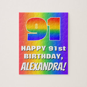 91st Birthday: Colourful, Fun Rainbow Pattern # 91 Jigsaw Puzzle