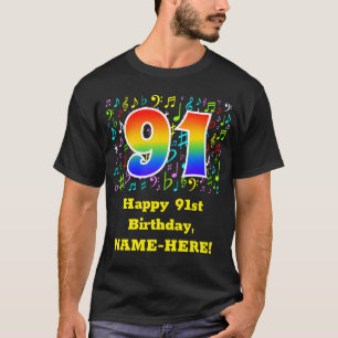 91st Birthday: Colourful Music Symbols, Rainbow 91 T-Shirt