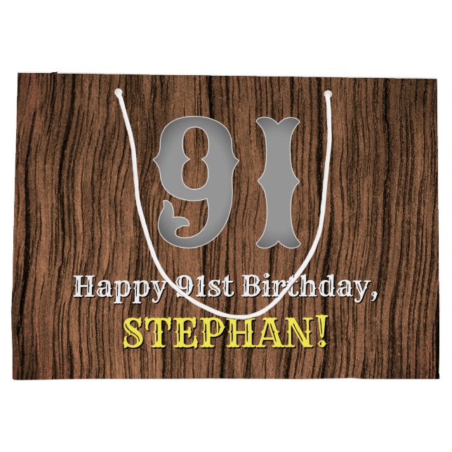 91st Birthday: Country Western Inspired Look, Name Large Gift Bag (Back)