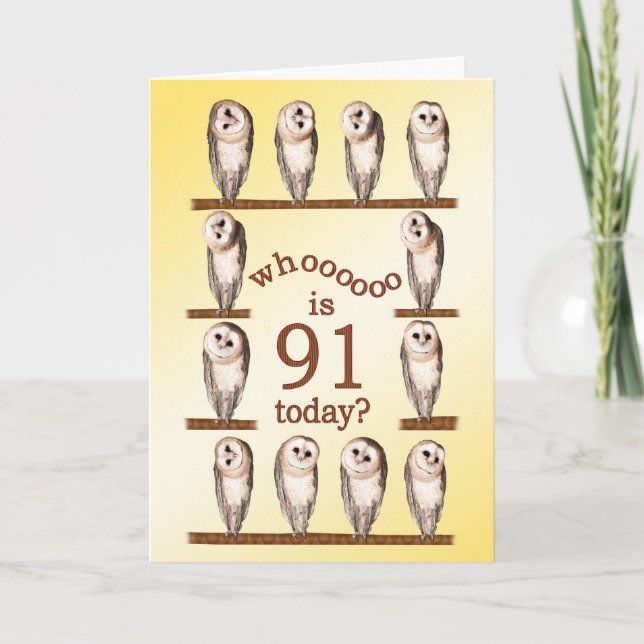 91st birthday, Curious owls card. Card (Front)