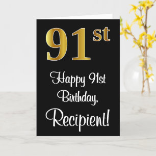91st Birthday ~ Elegant Luxurious Faux Gold Look # Card