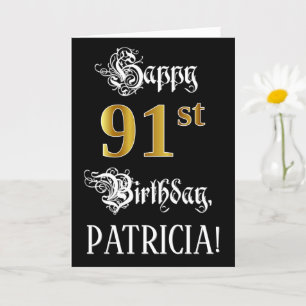 91st Birthday — Fancy Script; Faux Gold Look; Name Card