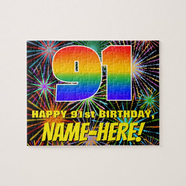 91st Birthday: Fun, Colourful Celebratory Firework Jigsaw Puzzle (Horizontal)