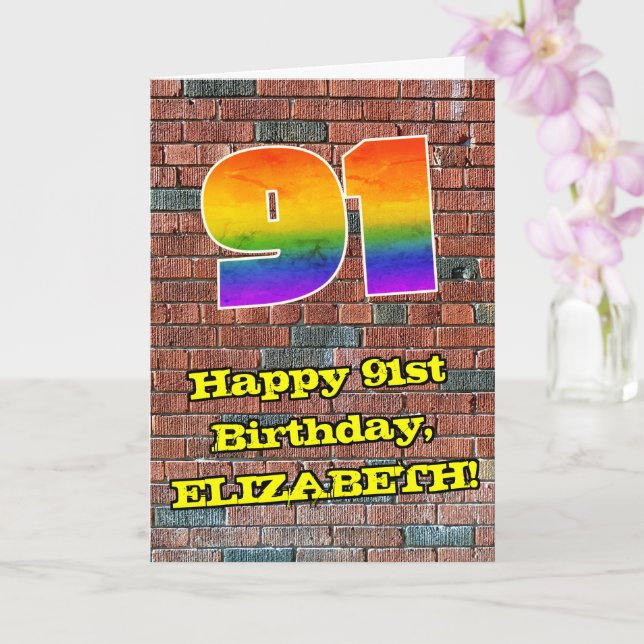 91st Birthday: Fun Graffiti-Inspired Rainbow 91 Card (Orchid)