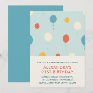 91st birthday invitations Balloons Modern