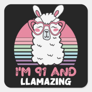 91st Birthday Llamazing Llama 91 Year Old Birthday Square Sticker