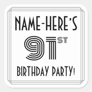 91st Birthday Party: Art Deco Style + Custom Name Square Sticker