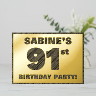 91st Birthday Party — Bold, Faux Wood Grain Text