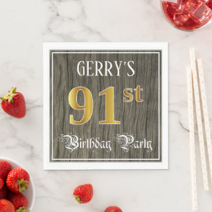 91st Birthday Party — Faux Gold & Faux Wood Looks Napkin