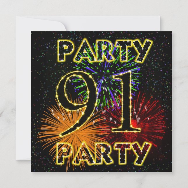 91st birthday party invitation with fireworks (Front)