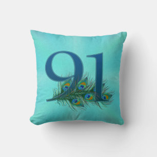 91st Birthday Peacock Feather Number Cushion