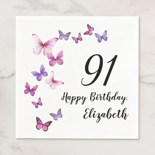 91st Birthday Pink Purple Butterflies Napkin