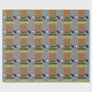 91st Birthday: Spooky Halloween Theme, Custom Name Wrapping Paper