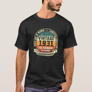 91St Birthday Vintage Gift Retro Legendary 1931 91 T-Shirt
