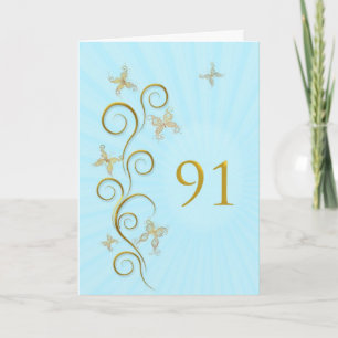 91st Birthday with golden butterflies Card
