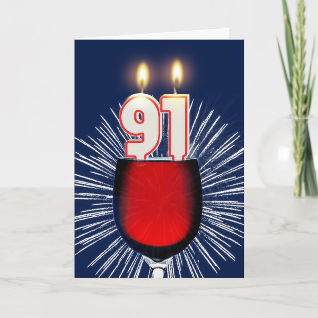 91st Birthday with wine and candles Card (Front)