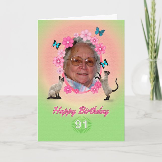 91st photo card with cats and butterflies, (Front)