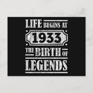 92 Year Old 1933 Birth Of Legend 92nd Birthday  Postcard