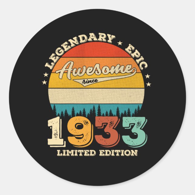 92 Year Old Bday 1933 Awesome 92d Birthday Gift Classic Round Sticker (Front)