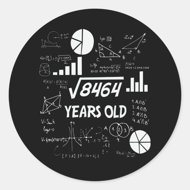 92 Years Old Bday Math Teacher 92nd Birthday Gift Classic Round Sticker (Front)