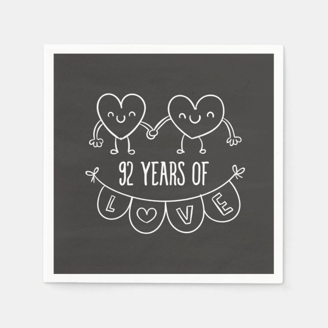 92nd Anniversary Gift Chalk Hearts Napkin (Front)