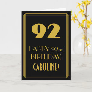 92nd Birthday – Art Deco Inspired Look "92" & Name Card