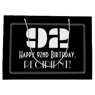 92nd Birthday ~ Art Deco Inspired Look "92" + Name Large Gift Bag