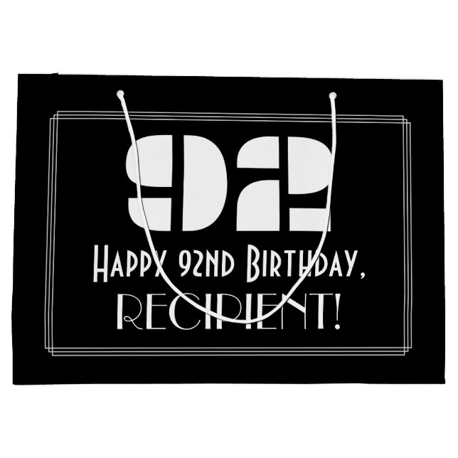 92nd Birthday ~ Art Deco Inspired Look "92" + Name Large Gift Bag (Back)