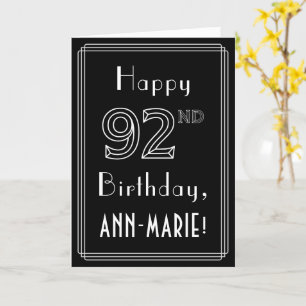 92nd Birthday: Art Deco Style # 92 & Custom Name Card