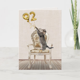 92nd Birthday Balloons and Tabby Cat Card