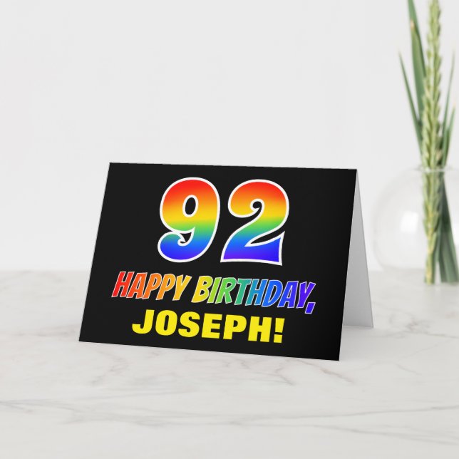 92nd Birthday: Bold, Fun, Simple, Rainbow 92 Card (Front)