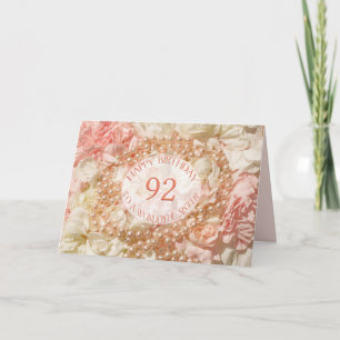 92nd Birthday card for sister, pearls and petals