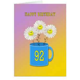 92nd Birthday card with happy smiling flowers