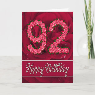 92nd birthday card with roses and leaves