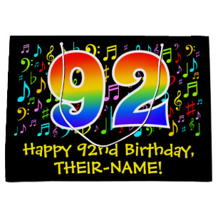 92nd Birthday - Colorful Music Symbols, Rainbow 92 Large Gift Bag