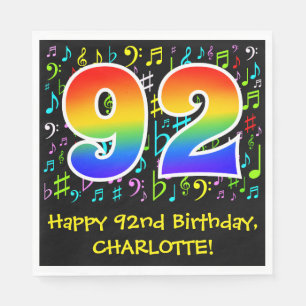 92nd Birthday - Colorful Music Symbols, Rainbow 92 Napkin