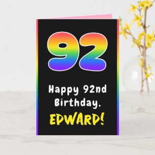 92nd Birthday: Colourful Rainbow # 92, Custom Name Card