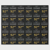 92nd Birthday: Elegant, Black, Faux Gold Look