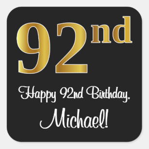 92nd Birthday – Elegant Luxurious Faux Gold Look # Square Sticker