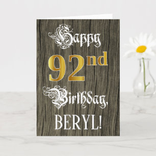 92nd Birthday: Faux Gold Look + Faux Wood Pattern Card