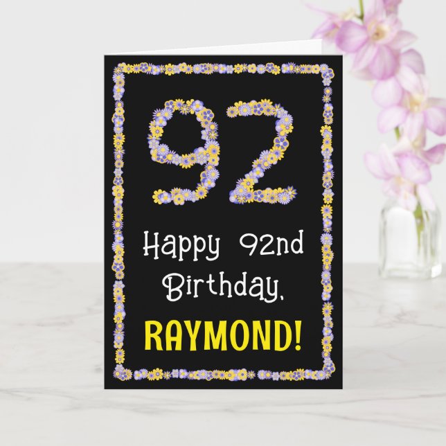 92nd Birthday: Floral Flowers Number, Custom Name Card (Orchid)