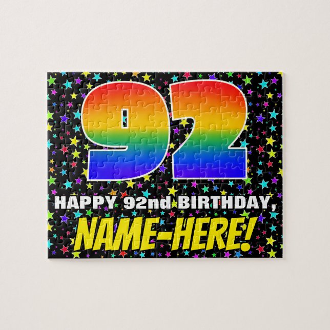 92nd Birthday — Fun, Colourful Star Field Pattern Jigsaw Puzzle (Horizontal)