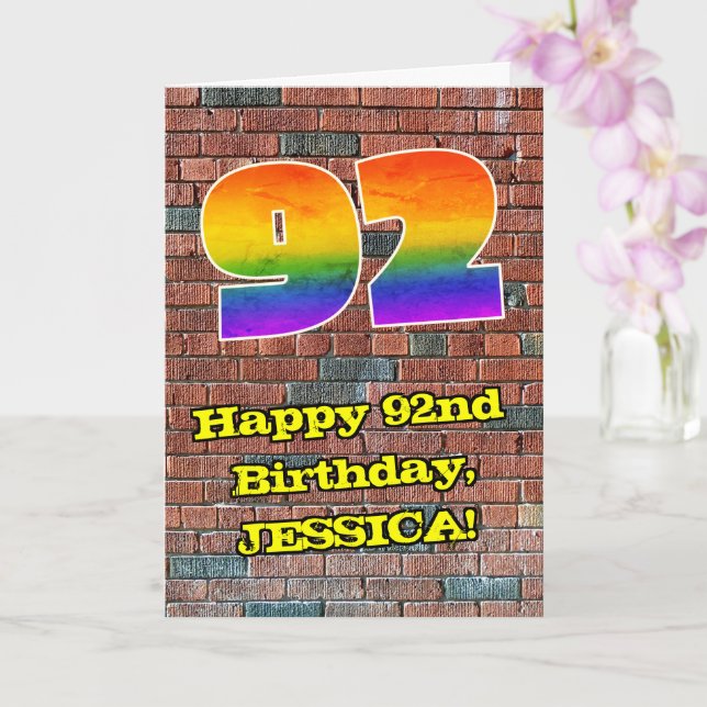 92nd Birthday: Fun Graffiti-Inspired Rainbow 92 Card (Orchid)