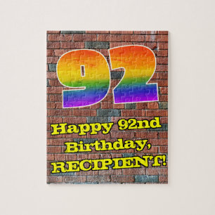92nd Birthday: Fun Graffiti-Inspired Rainbow 92 Jigsaw Puzzle