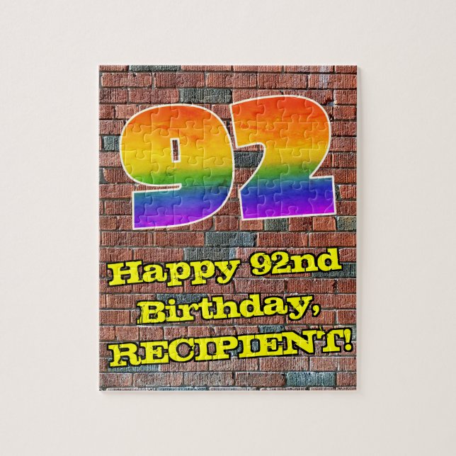 92nd Birthday: Fun Graffiti-Inspired Rainbow 92 Jigsaw Puzzle (Vertical)