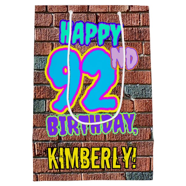 92nd Birthday: Fun, Urban Graffiti Inspired Look Medium Gift Bag (Back)