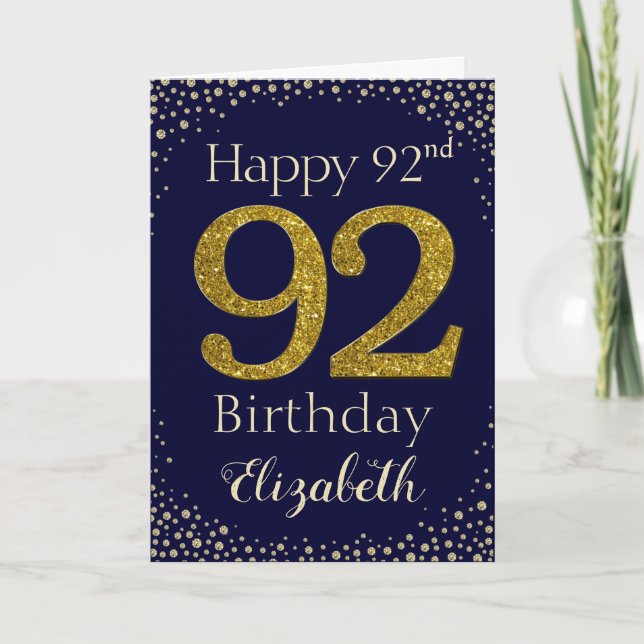 92nd Birthday Golden Glitter Card (Front)